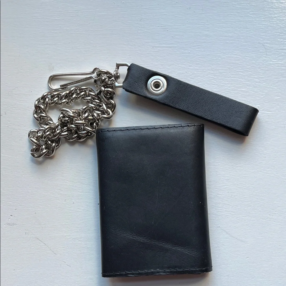 Black Wallet with Chain and Silver Accents